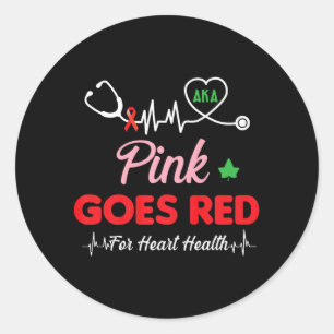 Women Costume Aka Pink Goes Red For Heart Health A Classic Round Sticker