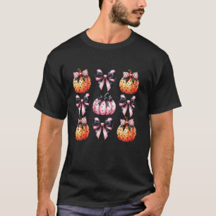 Women Cute Coquette Pumpkin Pink Bow Halloween Spo T-Shirt