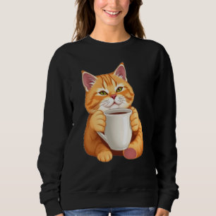 Women Cute Ginger Cat Coffee Graphic  Sweatshirt