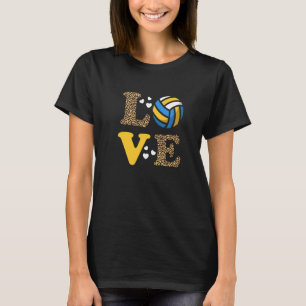 Women Cute Love Volleyball Leopard Print Volleybal T-Shirt