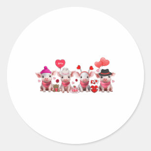 Women Cute Pigs Valentine’s Day Farm Animal Pig Lo Classic Round Sticker