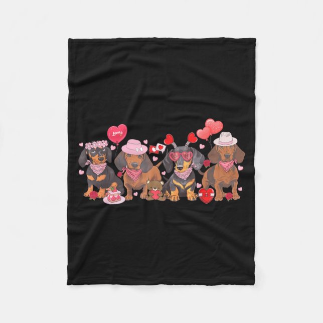 Women Dachshund Valentine’s Day Sausage Dog Bandan Fleece Blanket (Front)