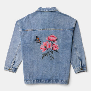 Women Denim, Jean Jacket - Pink Peony, Butterfly