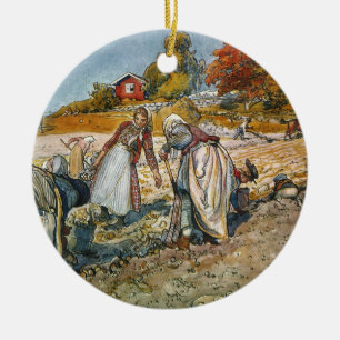 Women Digging Potatoes Ceramic Ornament