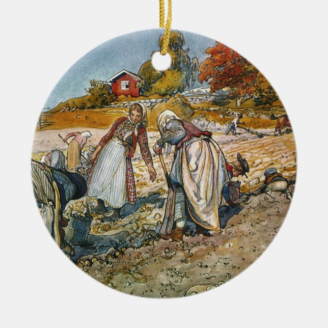 Women Digging Potatoes Ceramic Ornament (Front)