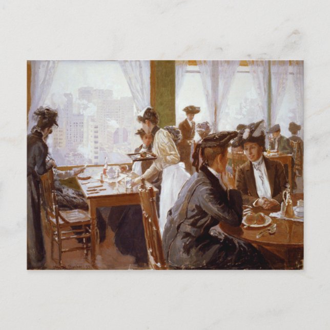 Women Dining in a Busy Restaurant Postcard (Front)