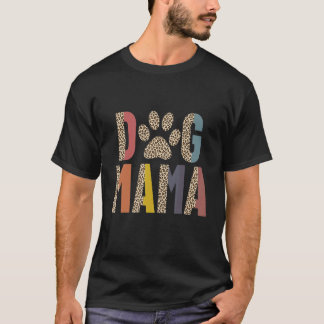 Women Dog Mama Paw Retro Leopard Mother T-Shirt