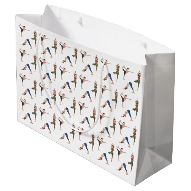 Women Doing Yoga Poses Cool Workout Pattern Large Gift Bag (Back Angled)
