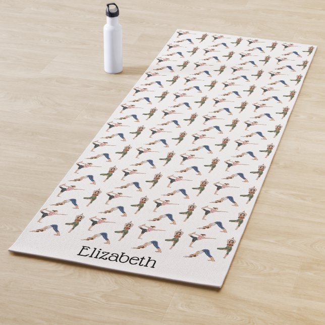 Women Doing Yoga Poses Workout Pattern And Name Mat (In Situ)