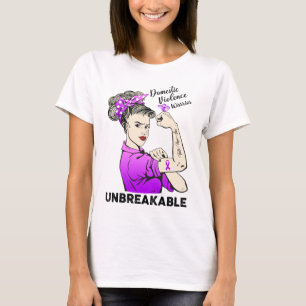 Women Domestic Violence Warrior Unbreakable Ribbon T-Shirt