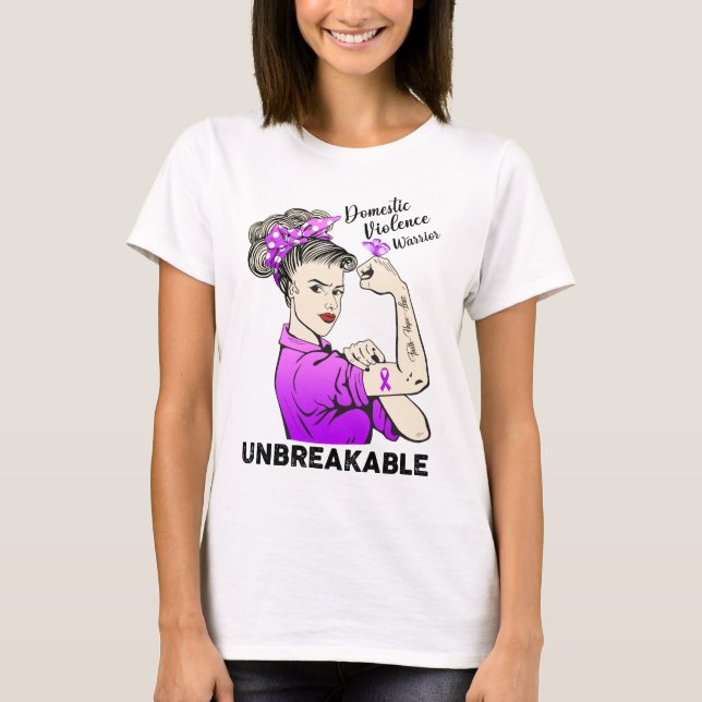 Women Domestic Violence Warrior Unbreakable Ribbon T-Shirt (Front)