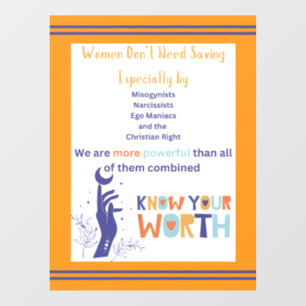 Women Don't Need Saving Window Cling
