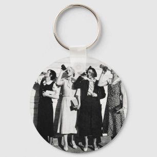 Women Drinking Beer Old Photography Vintage Beer Key Ring