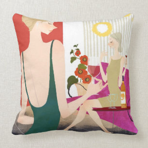 Women Drinking Wine Cushion
