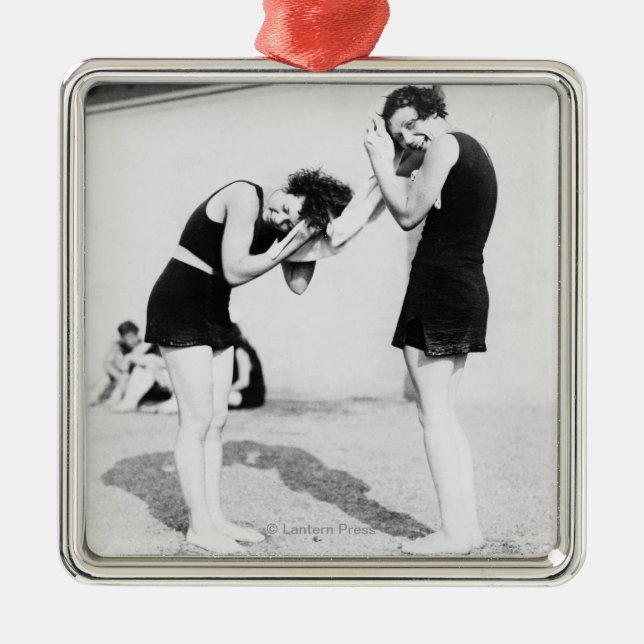 Women Drying their Hair at the Beach Metal Ornament (Front)