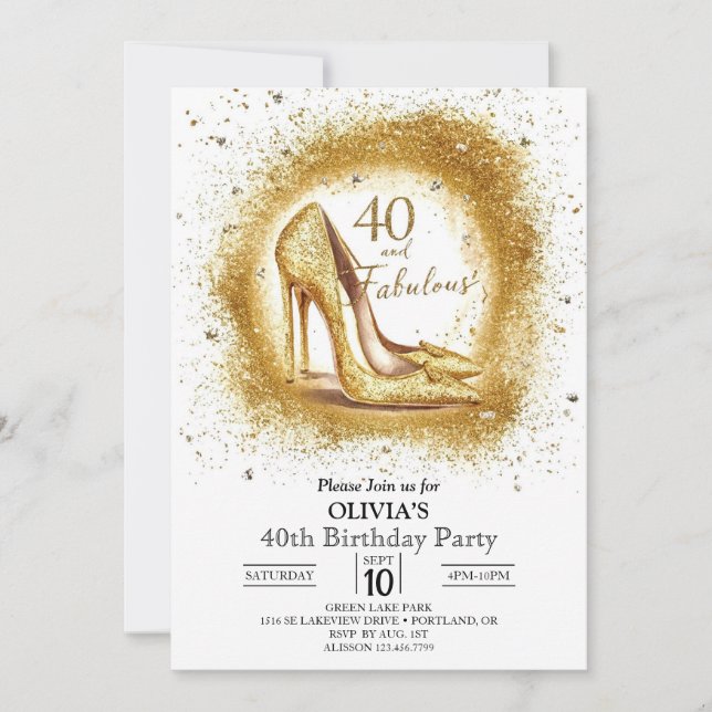 Women Elegant Digital Gold 40th Birthday Invitation (Front)