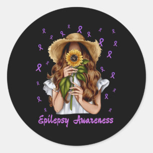 Women Epilepsy Awareness Support Purple Ribbon Sun Classic Round Sticker
