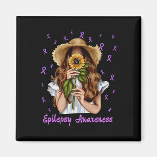 Women Epilepsy Awareness Support Purple Ribbon Sun Magnet