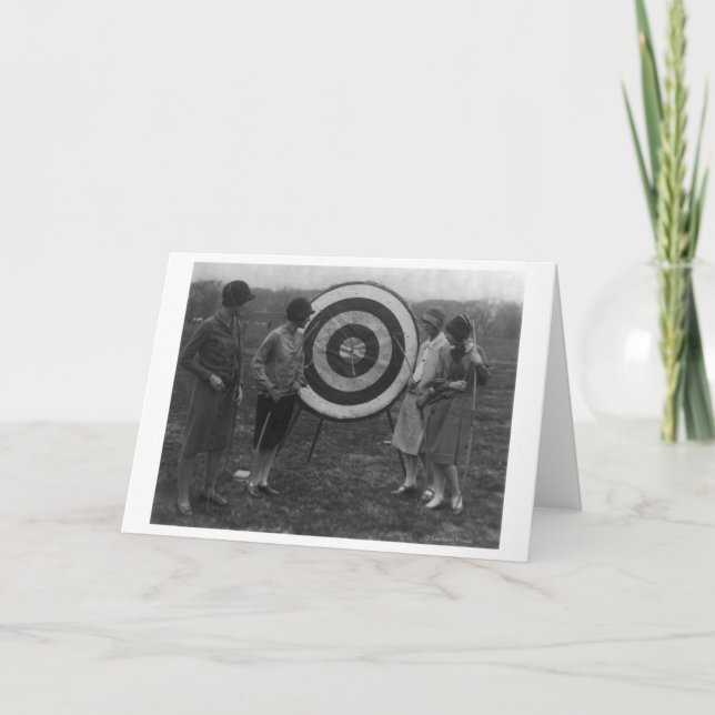 Women examining Archery Target Photograph Card (Front)