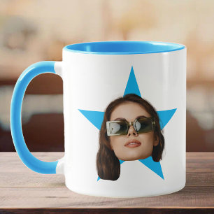 Women Face Star Funny Gift, Blue Star Face Mug