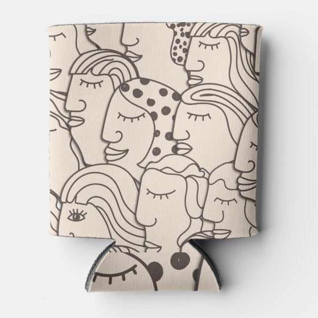 Women Faces: Vintage Seamless Pattern Can Cooler (Front)