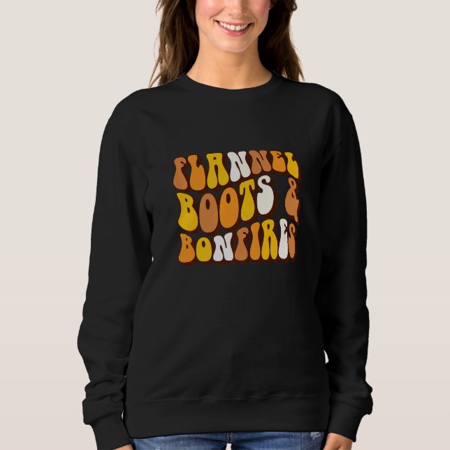Women Fall Flannel Boots And Bonfires Autumn Thank Sweatshirt (Front)
