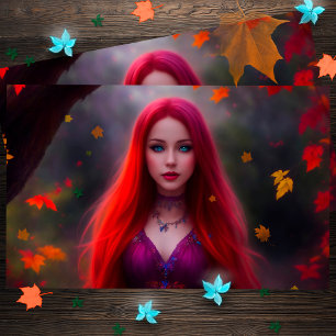 Women Fashion Autumn Yellow Gold Leaves Art Postcard