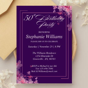 Women Floral Modern Elegant 50th Birthday Party Invitation