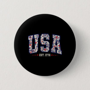 Women Floral Usa Est 1776 Girly 4th Of July Americ 6 Cm Round Badge