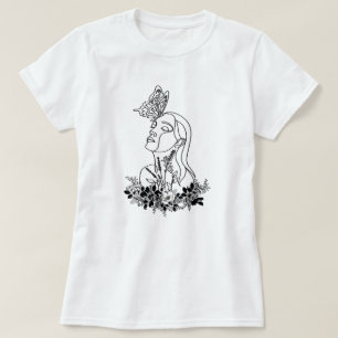Women Flower Dark Butterfly Face Portrait Art T-Shirt
