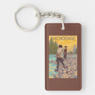 Women Fly Fishing - Anchorage, Alaska Key Ring