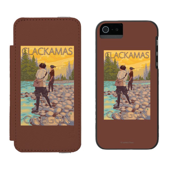 Women Fly Fishing - Clackamas, Oregon Incipio iPhone Wallet Case (Side by Side)