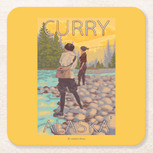 Women Fly Fishing - Curry, Alaska Square Paper Coaster