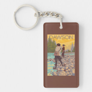 Women Fly Fishing - Dawson, Alaska Key Ring