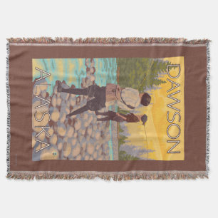 Women Fly Fishing - Dawson, Alaska Throw Blanket