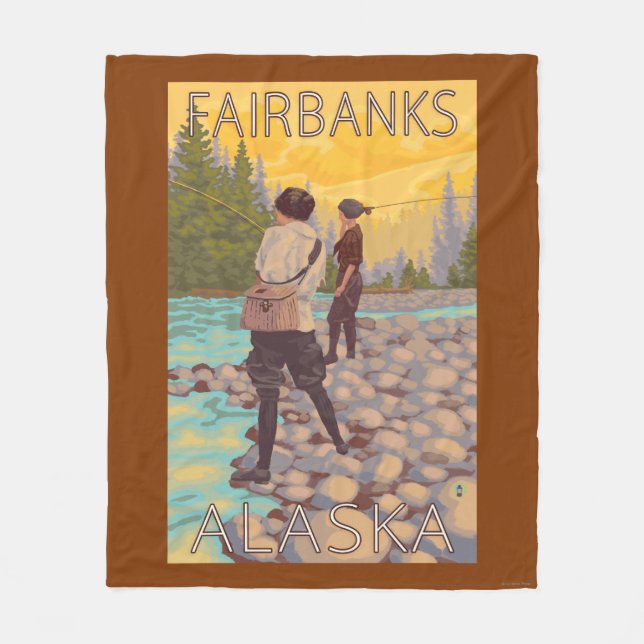 Women Fly Fishing - Fairbanks, Alaska Fleece Blanket (Front)