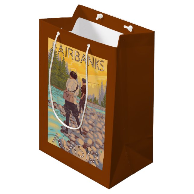 Women Fly Fishing - Fairbanks, Alaska Medium Gift Bag (Front Angled)