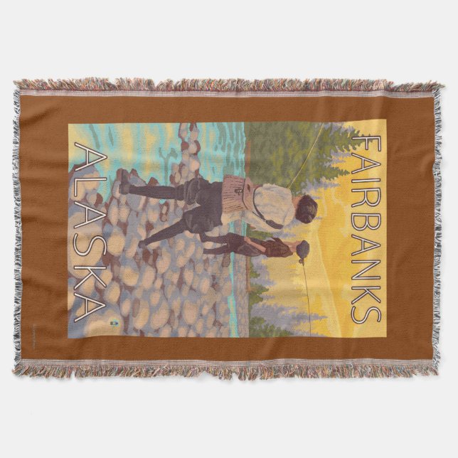 Women Fly Fishing - Fairbanks, Alaska Throw Blanket (Front)