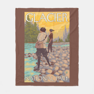 Women Fly Fishing - Glacier National Park, MT Fleece Blanket