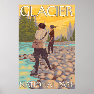 Women Fly Fishing - Glacier National Park, MT Poster