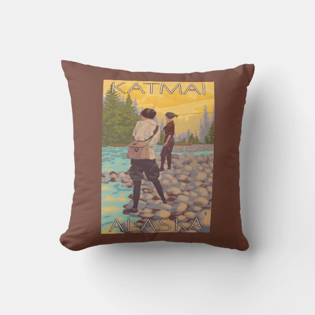 Women Fly Fishing - Katmai, Alaska Cushion (Front)