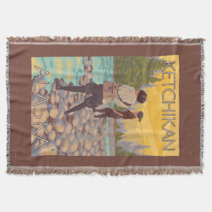 Women Fly Fishing - Ketchikan, Alaska Throw Blanket