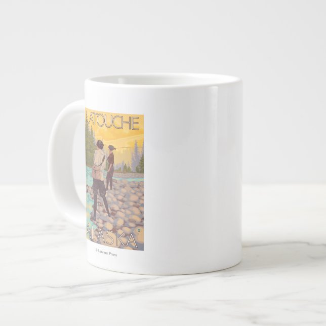 Women Fly Fishing - Latouche, Alaska Large Coffee Mug (Front Left)