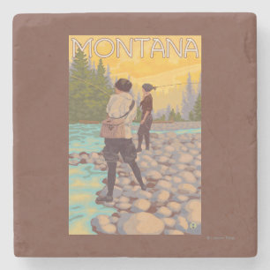 Women Fly Fishing - Montana Stone Coaster