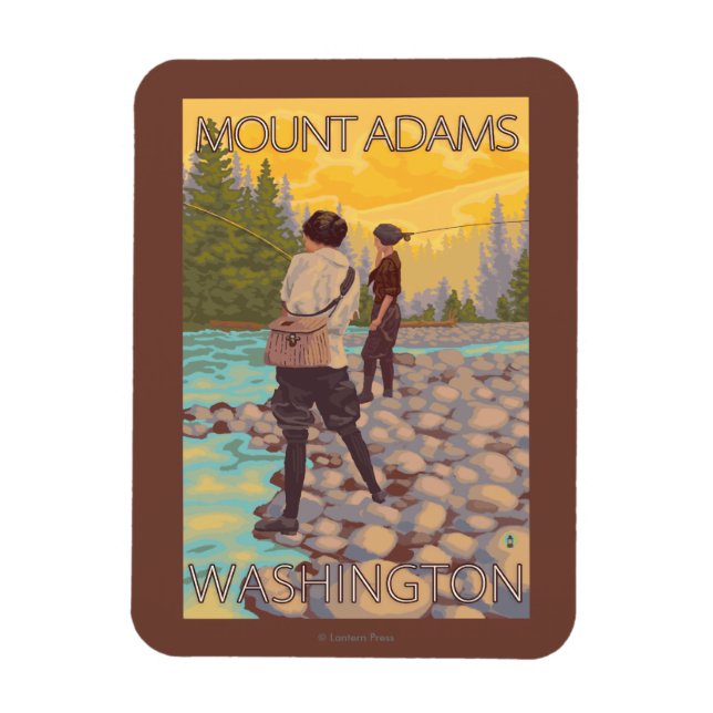 Women Fly Fishing - Mount Adams, Washington Magnet (Vertical)