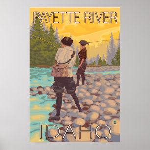 Women Fly Fishing - Payette River, Idaho Poster