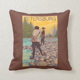 Women Fly Fishing - Petersburg, Alaska Cushion