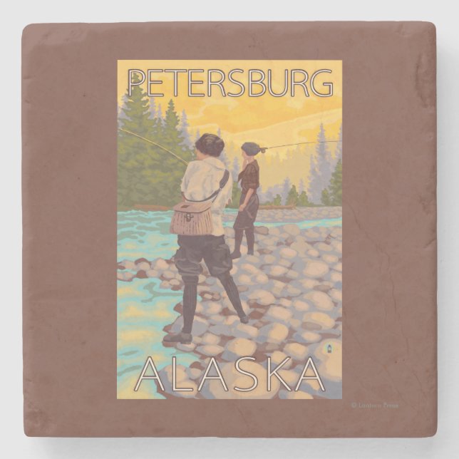 Women Fly Fishing - Petersburg, Alaska Stone Coaster (Front)