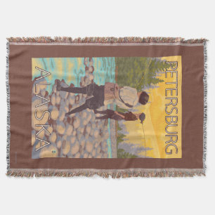 Women Fly Fishing - Petersburg, Alaska Throw Blanket