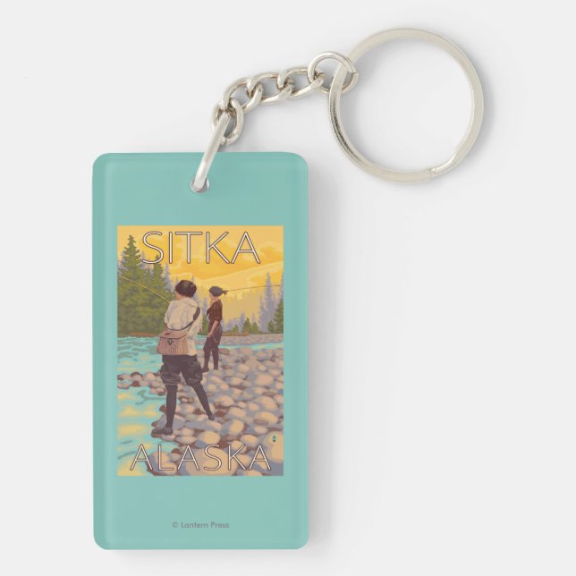 Women Fly Fishing - Sitka, Alaska Key Ring (Back)